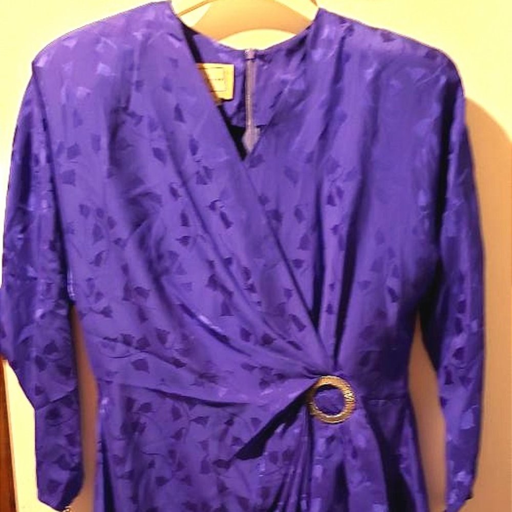 Spenser Jeremy, Purple Silk Dress with Beaded Clip